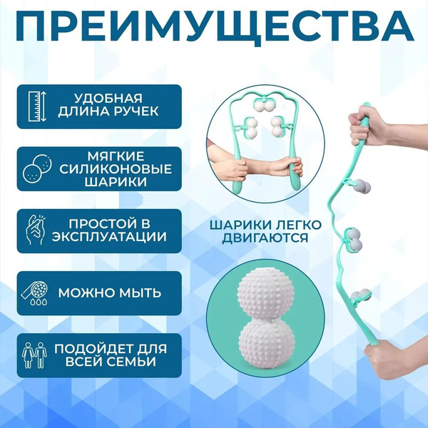 Массажер ручной, роликовый, механический, универсальный для тела, шеи и ...