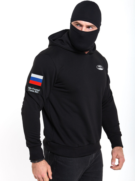 Худи Мужской Капюшон, Нашивки черный, белый Без застежки Хлопок, размер ...