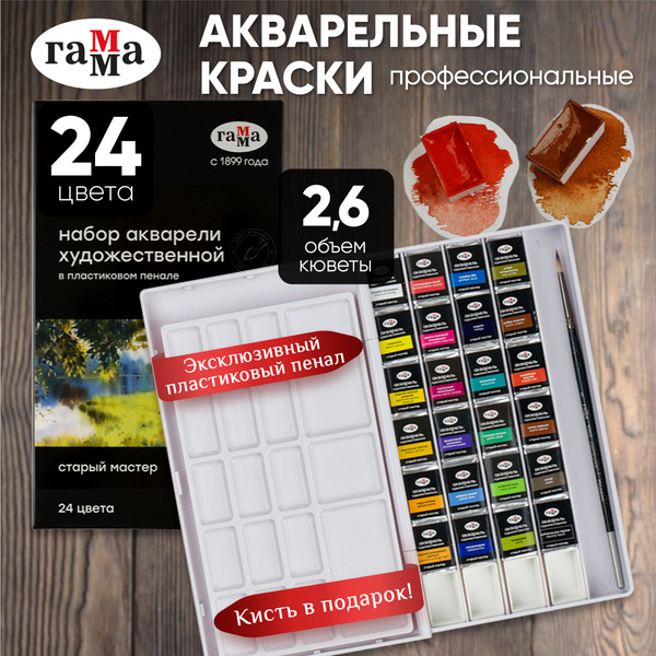 Акварель художественная для рисования Гамма Старый мастер 24 цвета в ...