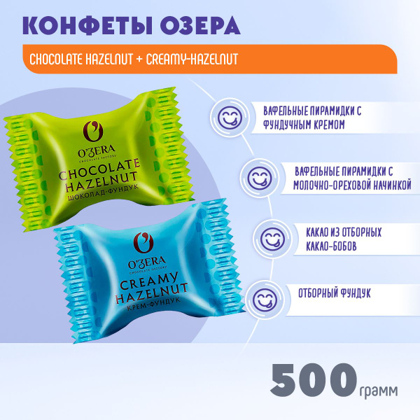 Конфеты Озера Шоколад-фундук + Крем-фундук 500 грамм КДВ / Ozera ...