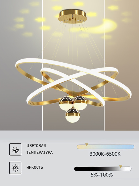 Люстра потолочная светодиодная для кухни подвесная с пультом золото led ...