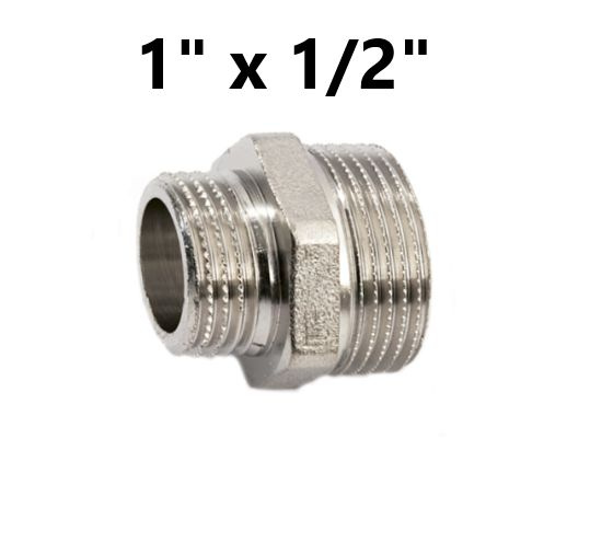 Ниппель переходной, никелированная латунь, 1" х 1/2" дюйма, Zeissler ...