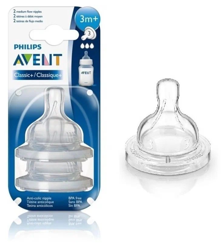 Соска для бутылочек силиконовая средний поток 3мес+2шт.PHILIPS AVENT