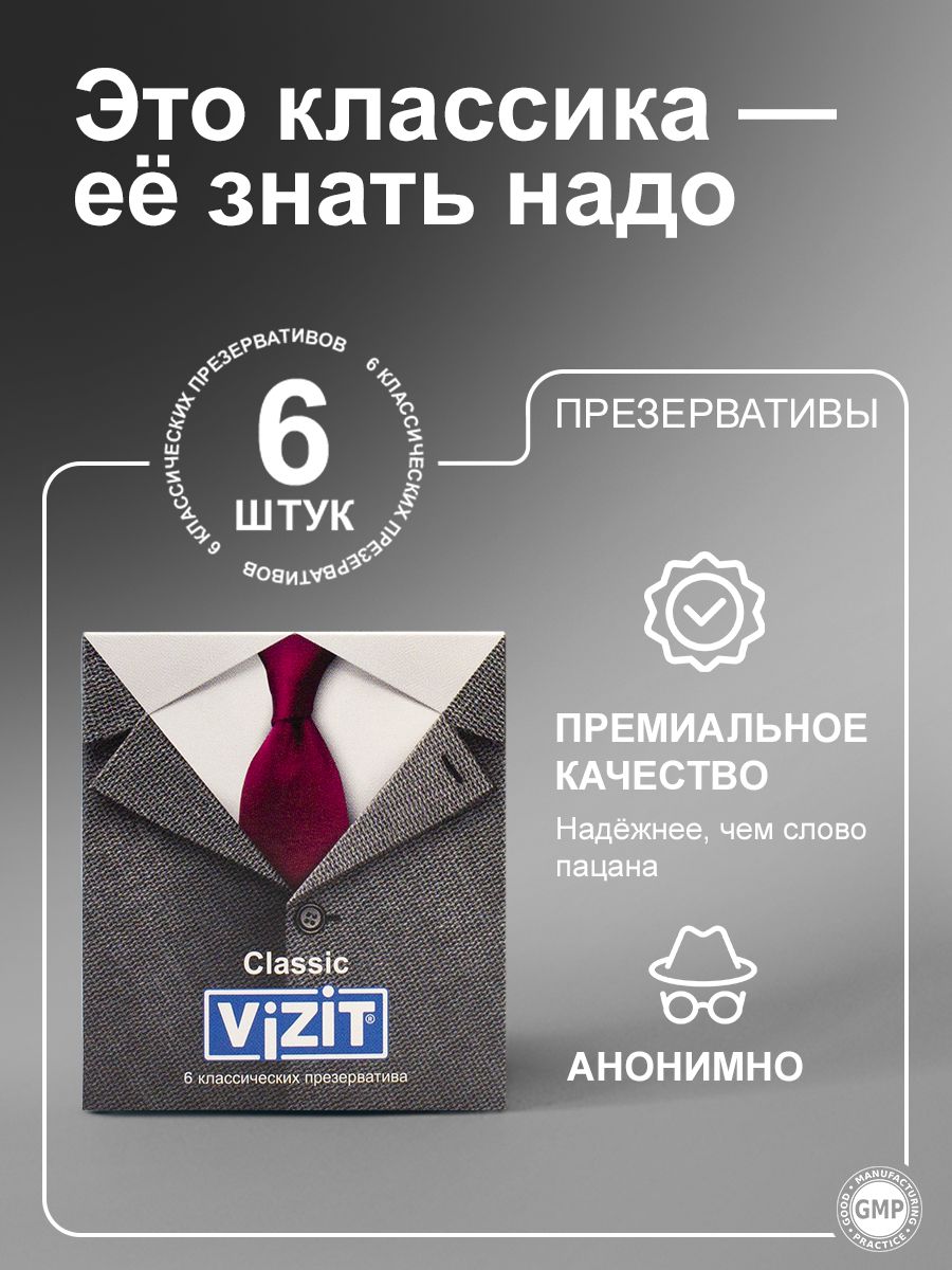 Презервативы классические тонкие со смазкой 6 штук VIZIT - купить с  доставкой по выгодным ценам в интернет-магазине OZON (1394361617)