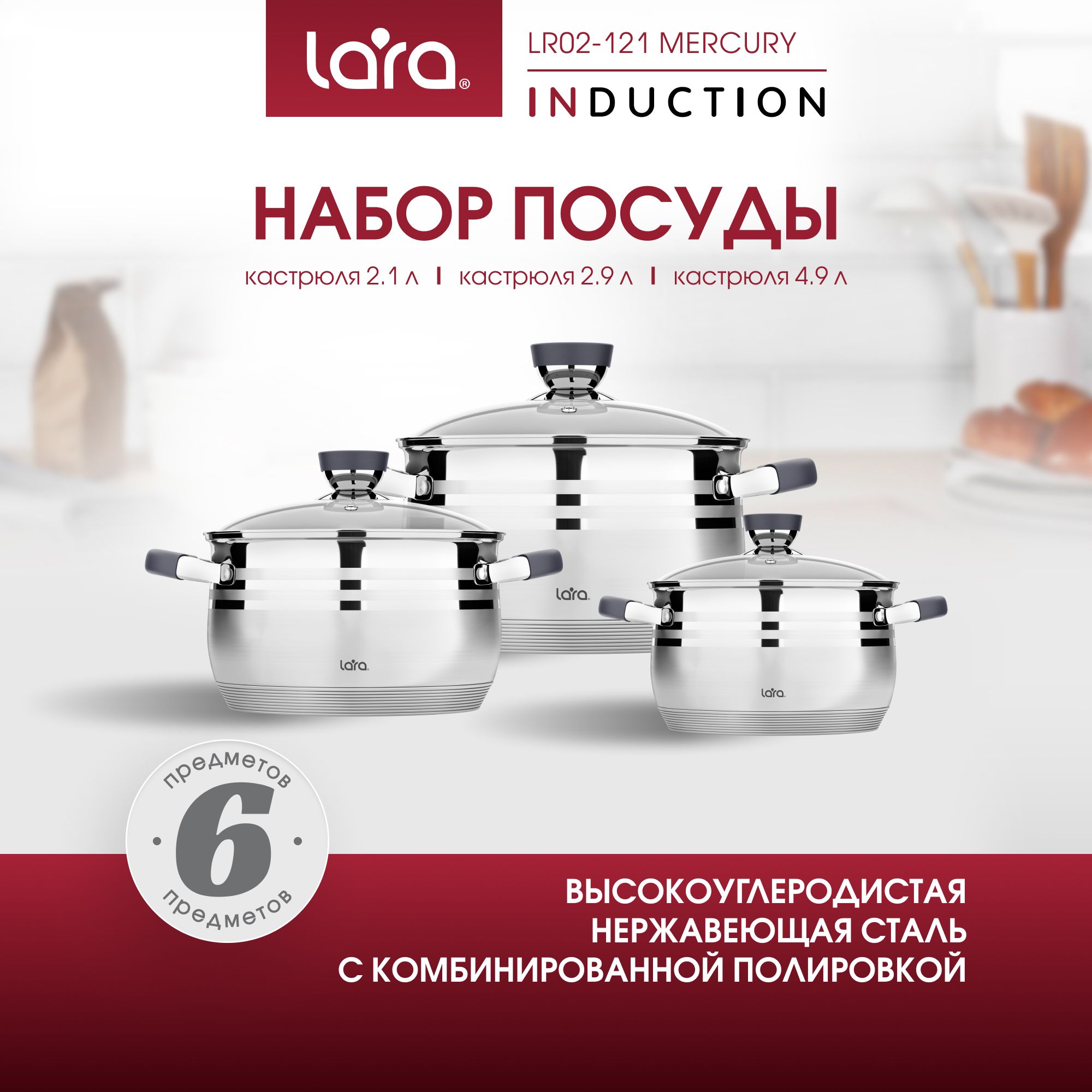 Кастрюля LARA, Нержавеющая сталь, 2,9 л, 4,9 л, 2,1 л - купить по выгодной  цене в интернет-магазине OZON.ru (857799078)