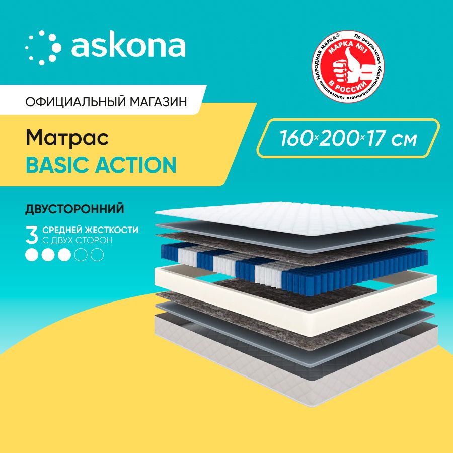 ASKONAМатрас(АСКОНА)BasicAction,анатомический,Сзональнымпружиннымблоком,160х200см