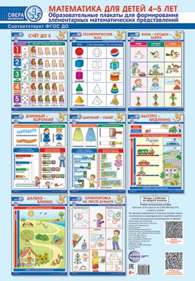 Набор образовательных плакатов МАТЕМАТИКА ДЛЯ ДЕТЕЙ 4 5 ЛЕТ на подложке формат А3