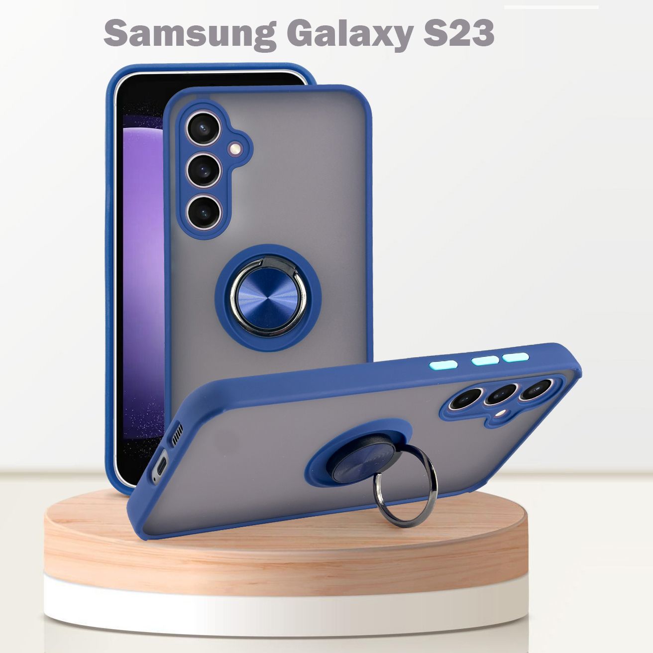 ЧехолдляSamsungGalaxyS23(ГалаксиС23),скольцом,защитакамеры,синий