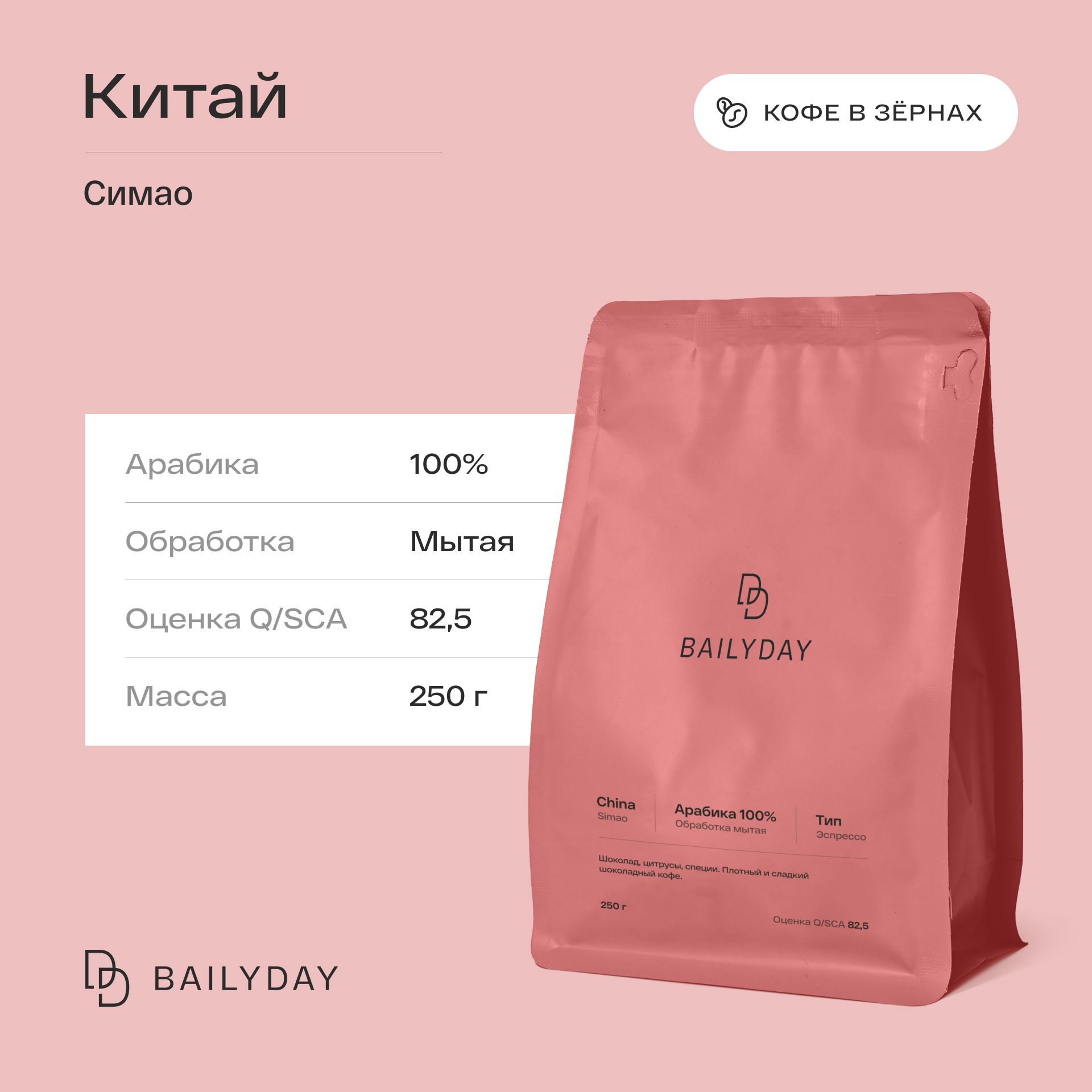 КофевзернахКитайСимаоBailyday,100%арабика,обжаркаподэспрессо,250г