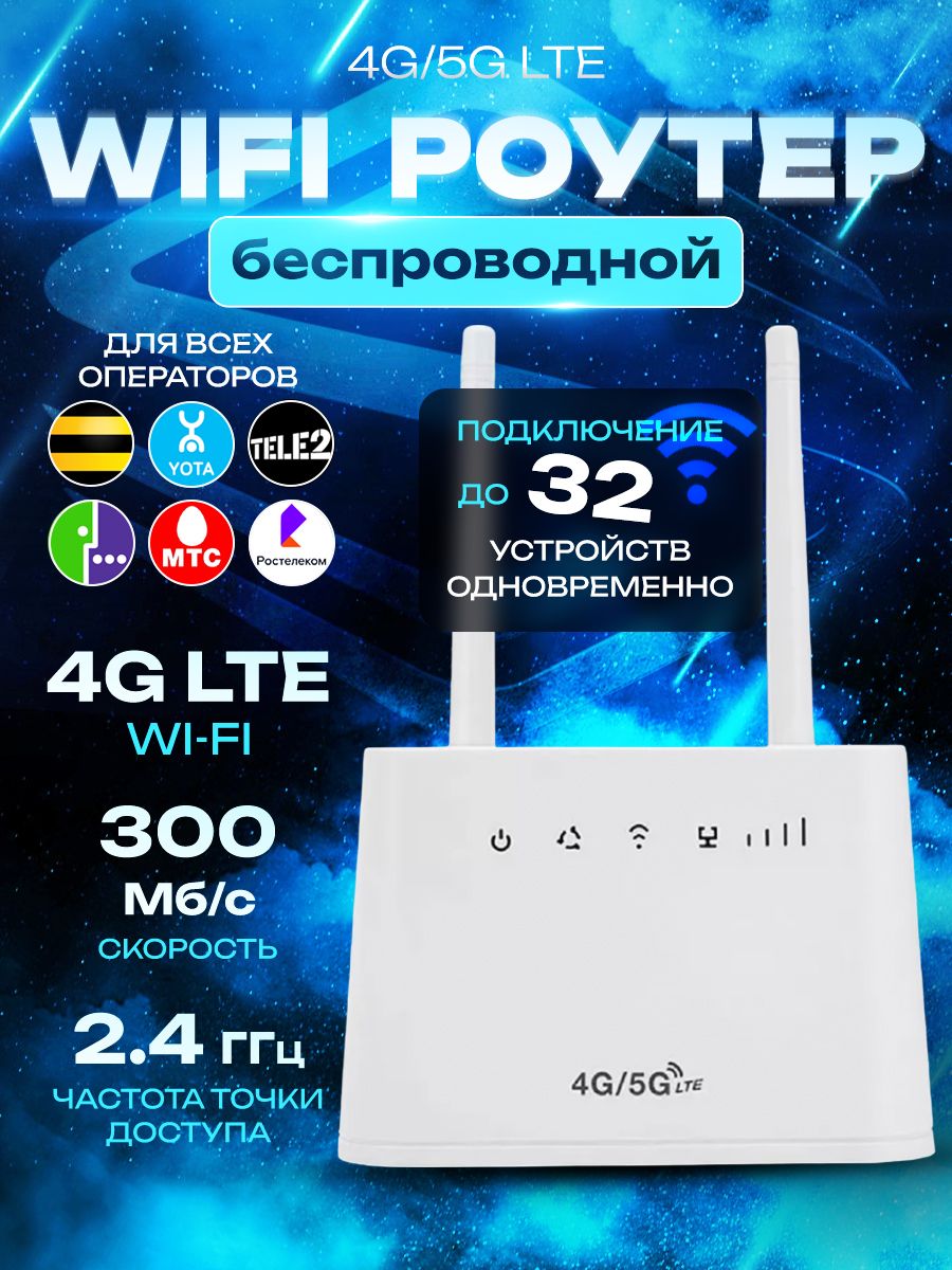 Wi-Fi-роутер с слотом для Sim-карты, LTE, 2,4 ГГц, 300 Мбит/с - Белый