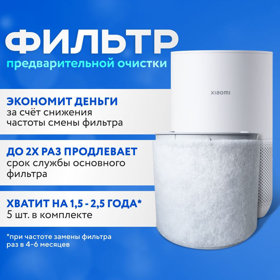 Фильтр для очистителя воздуха Xiaomi Smart mi air Purifier 4 Compact предварительной очистки, одноразовый 5 шт. (Префильтр).