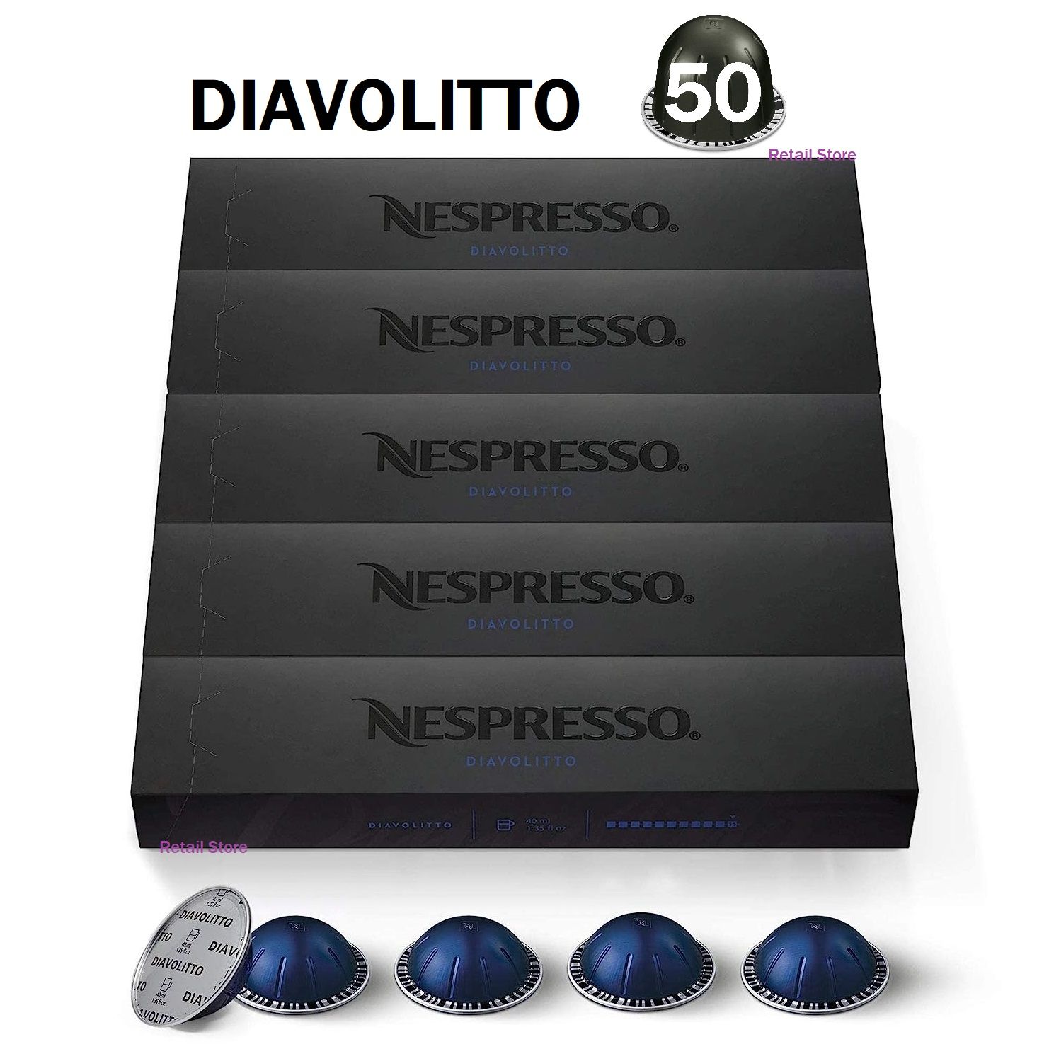 Набор кофе Nespresso Vertuo DIAVOLITTO, 5 упаковок (50 капсул)