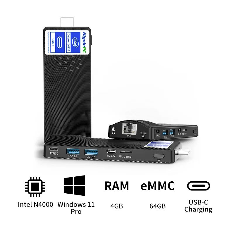 HigoleМини-ПКPCStick(IntelCeleronN4000,RAM4ГБ,IntelUHDGraphics600,Windows11Pro),1,черный