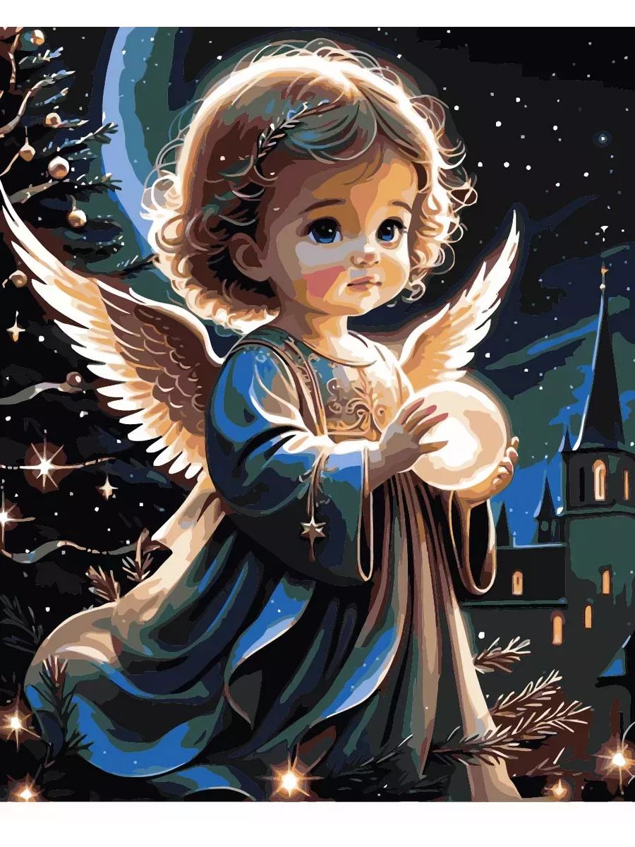 Картина по номерам Ангелочек зимний Размер 40х50, на холсте на деревянном подрамнике, Акриловые краски