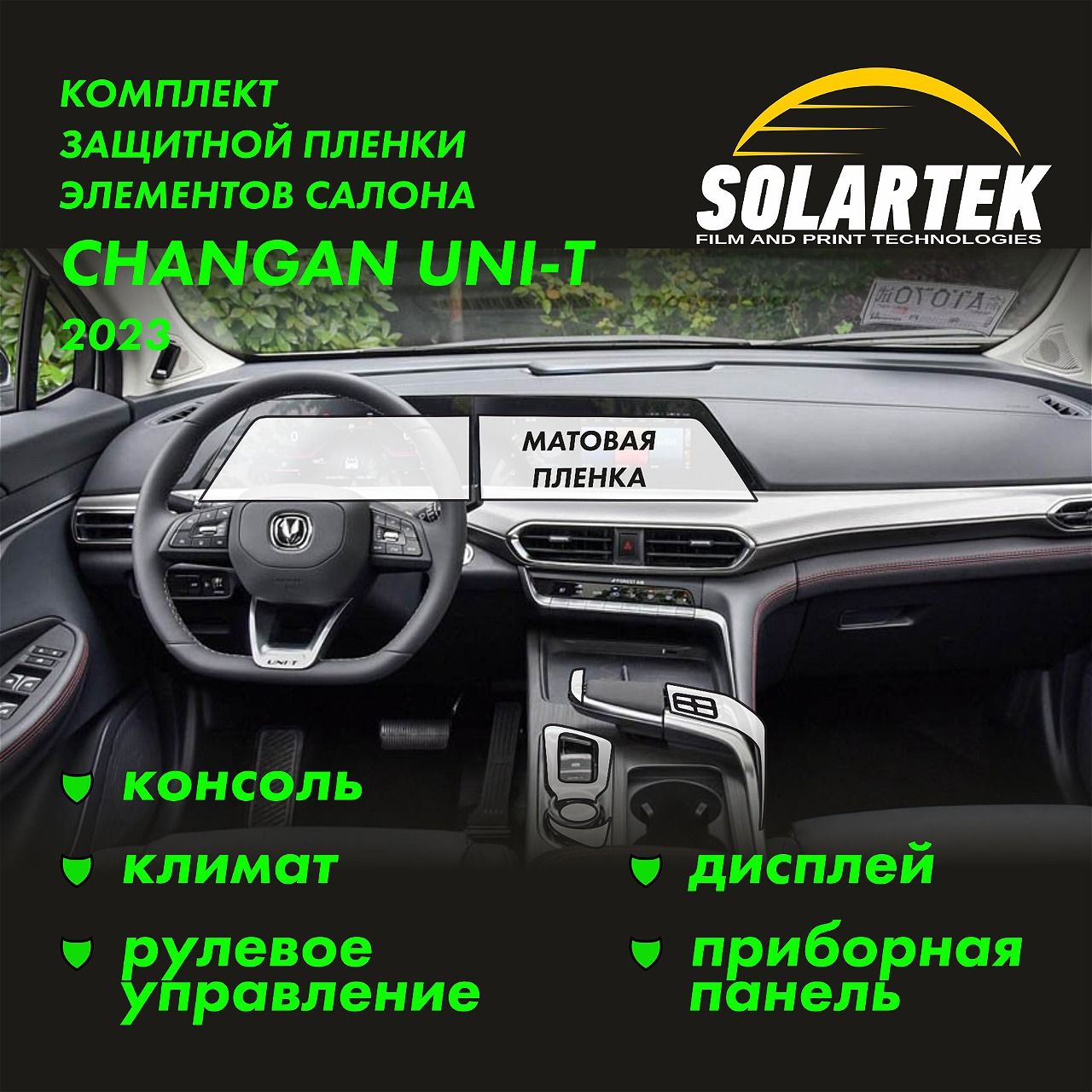 CHANGAN UNI-T 2023 Комплект защитных матовых пленок на управление приводом, приборка, дисплей и кпп