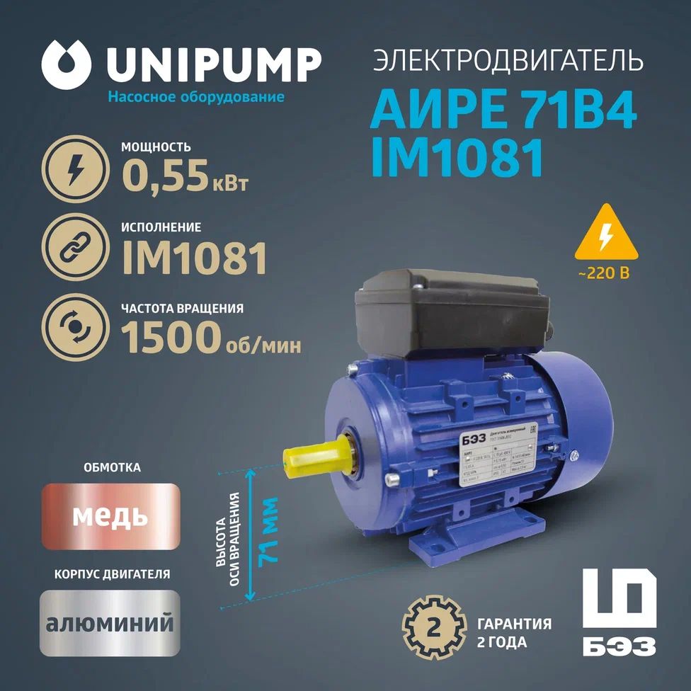 Электродвигатель 220В АИРЕ 71B4 IM1081 (0,55 кВт/1500 об/мин)