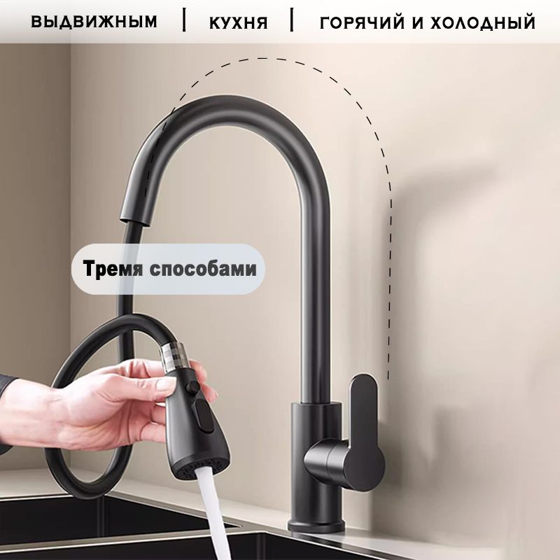 Смесительдлякухнисгибкимвыдвижнымизливом,черныйGROHE