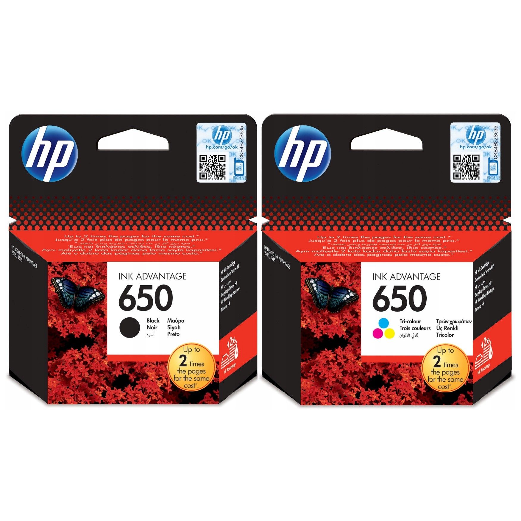 HP Картридж HP 650 CMYK (CZ101A+CZ102AE), оригинал, Черный (black), Набор CMY, 2 шт