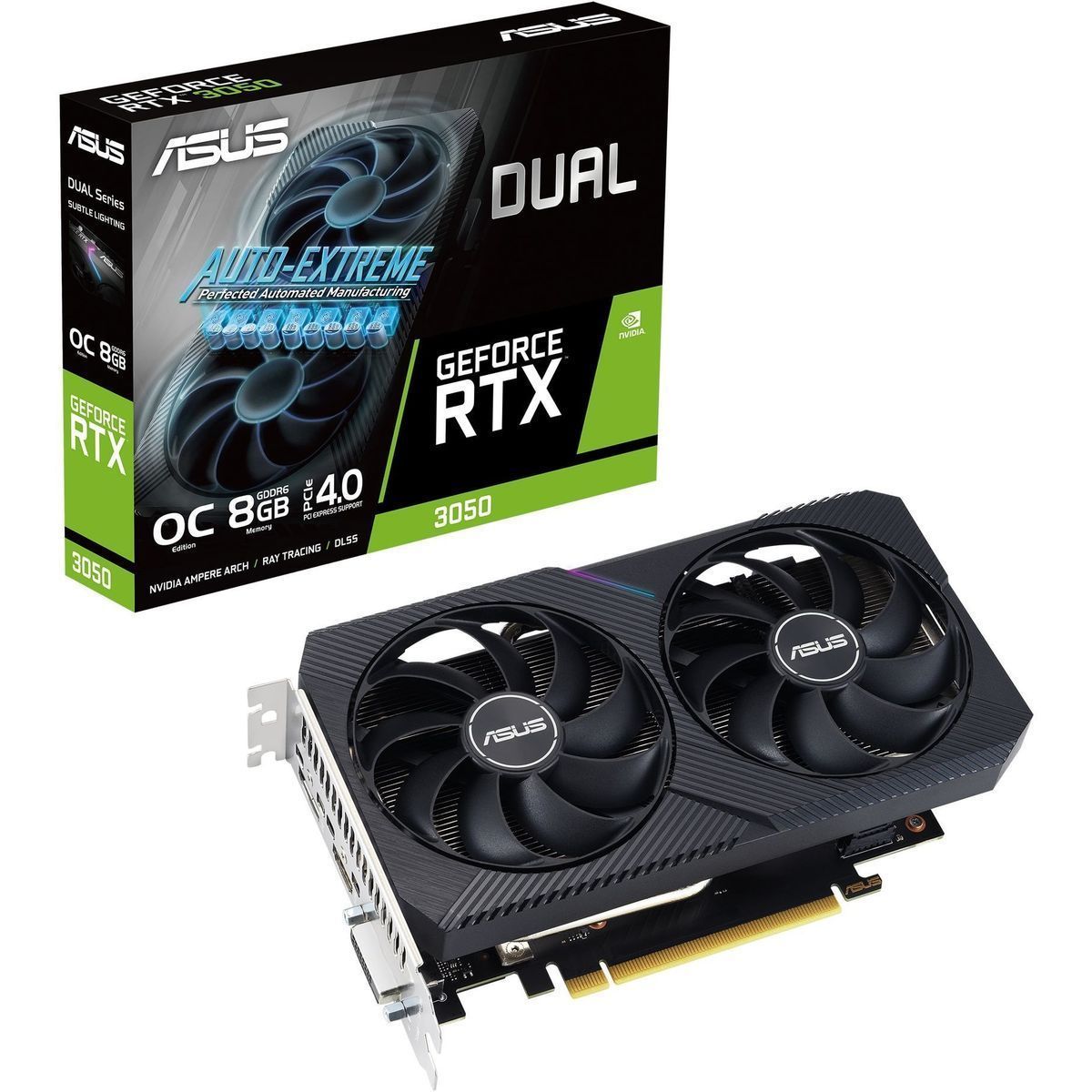 ASUS Видеокарта GeForce RTX 3050 DUAL-RTX3050-O8G-V2 8 ГБ (90YV0GH6-M0NA00), LHR