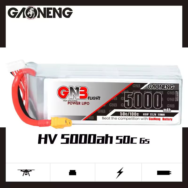 Аккумулятор Li-po GNB 5000mah 6S1P 22.2V 50C 56x44x139mm XT60