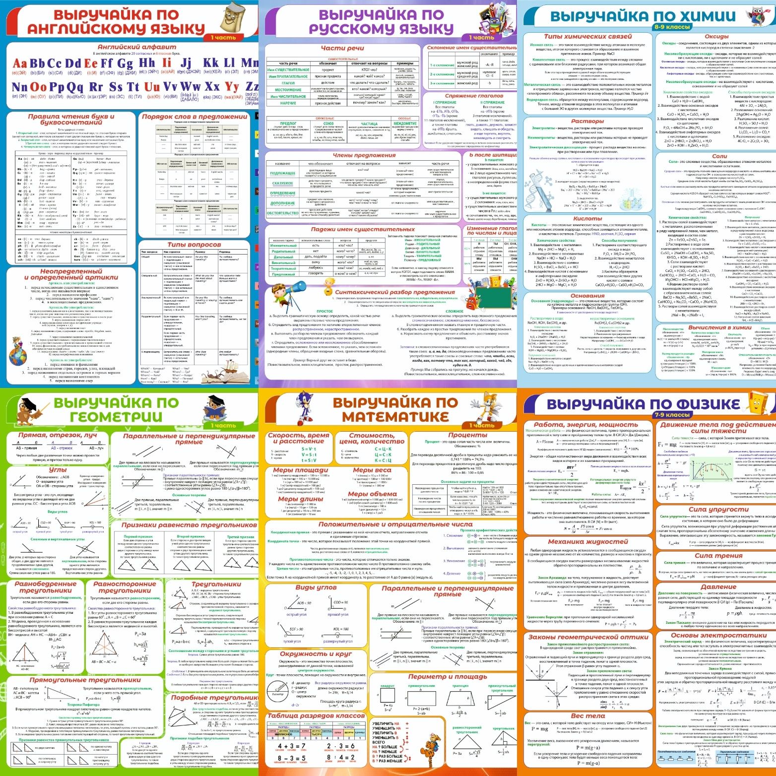 Шпаргалгки для детей 5-9 классов, обучающие двусторонние ламинированные плакаты А4.
