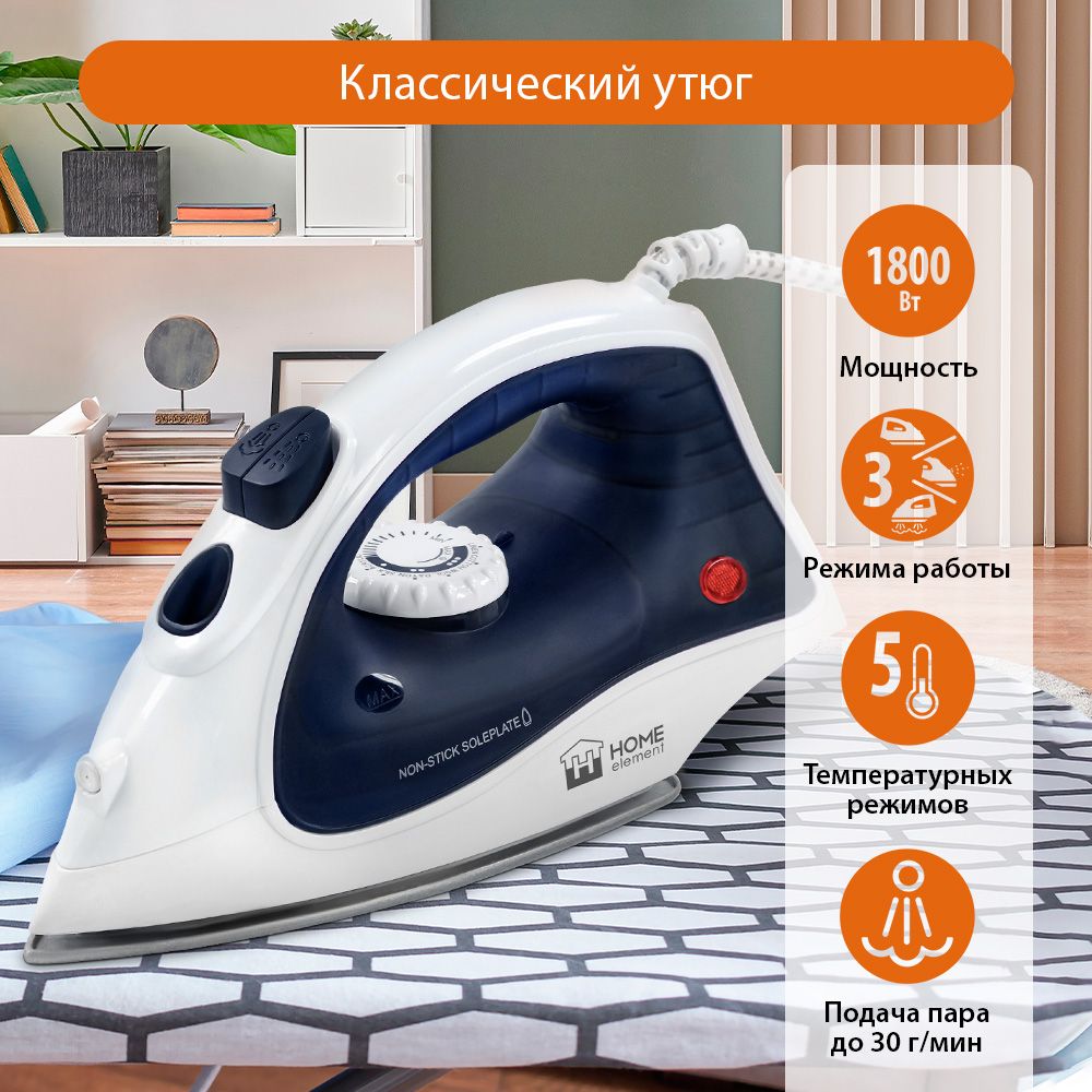 Утюг для одежды HOME ELEMENT HE-IR217 1800Вт, синий сапфир