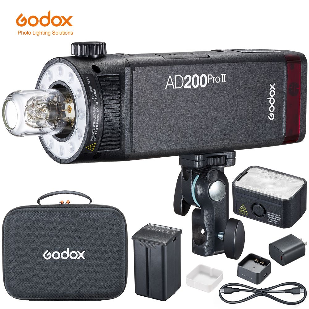 Godox AD200ProII 200Ws Открытый свет вспышки TTL 2.4G 1/8000 HSS 0.01-1.8s 2980mAh аккумулятор