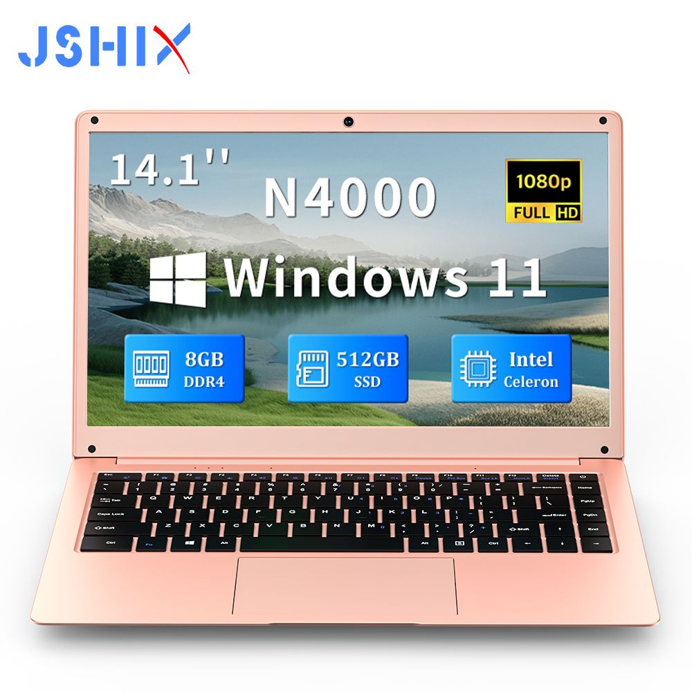 JSHIX P-Z141-N4000 Ноутбук 14", Intel Celeron N4000, RAM 8 ГБ, SSD, Intel UHD Graphics 600, Windows Pro, розовый, Русская раскладка