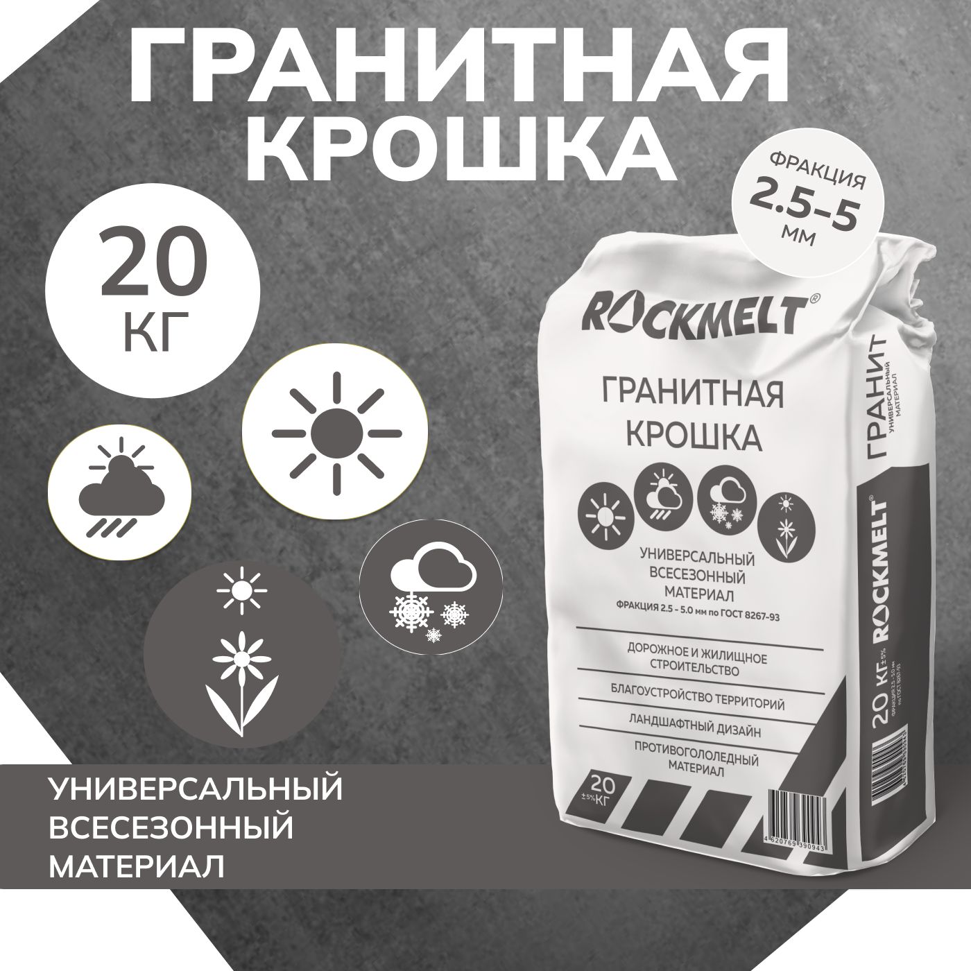 Гранитная крошка мешок 20кг Rockmelt, покрытие для садовых дорожек