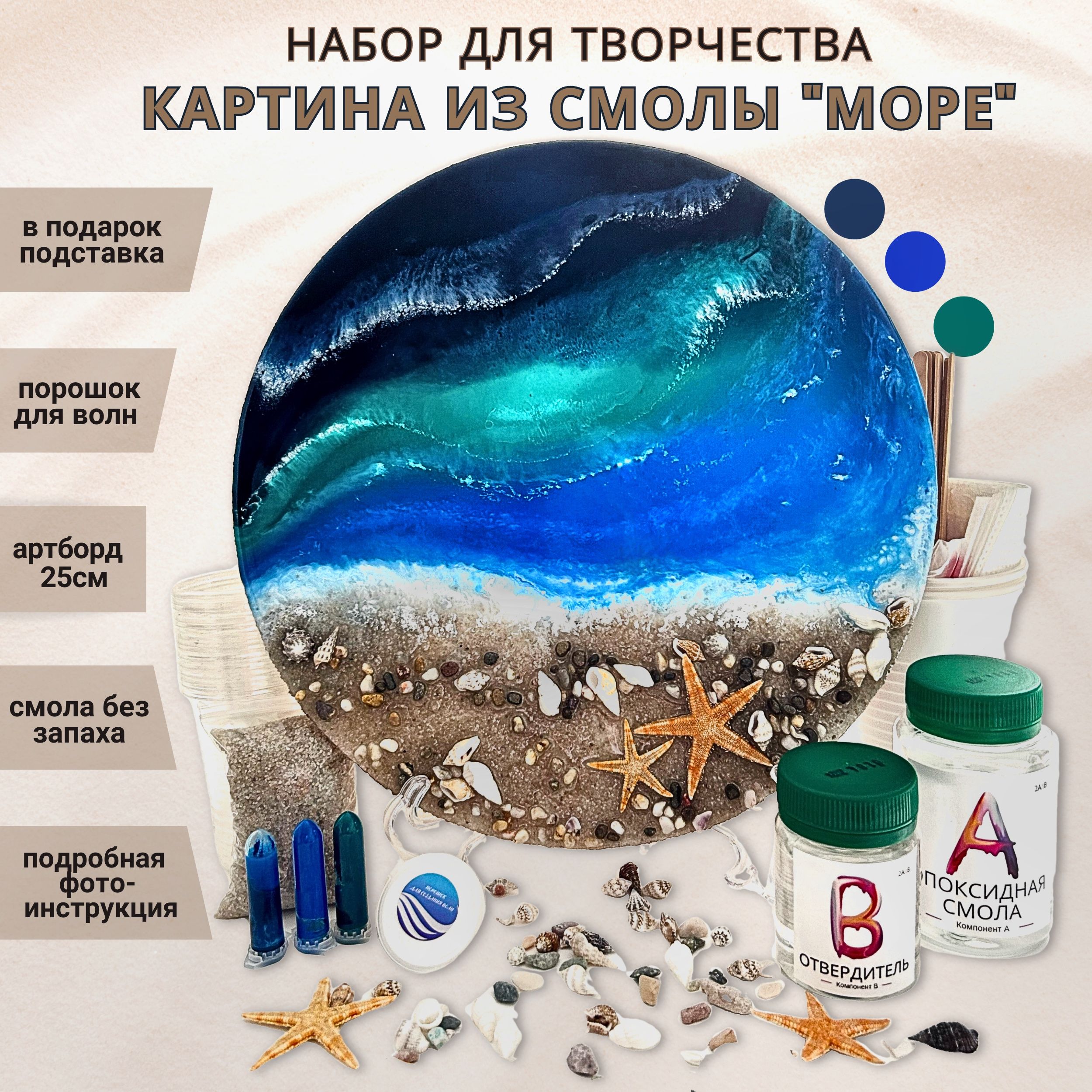 Эпоксидная смола набор для рисования картины "Море" в технике Resin Art / эпоксидная смола для творчества, Top create