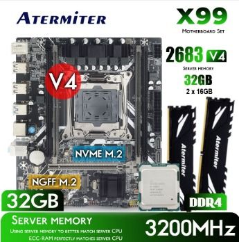 AtermiterМатеринскаяплатаКомплектматеринскаяплатаx99DDR4x4+процессорIntelXeonE52683V4,16ядер,32потока,3300ГГцдляПК+оперативнаяпамять32GBдлякомпьютера