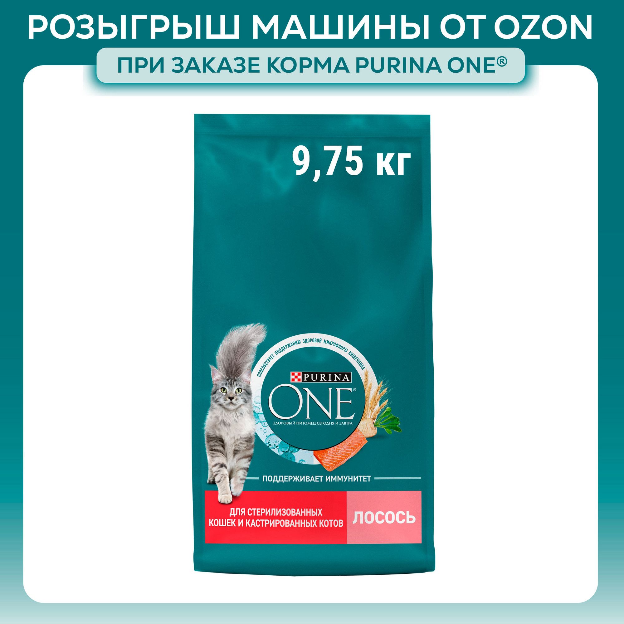 Сухой корм для кошек Purina ONE для стерилизованных, с лососем и пшеницей, 9,75 кг