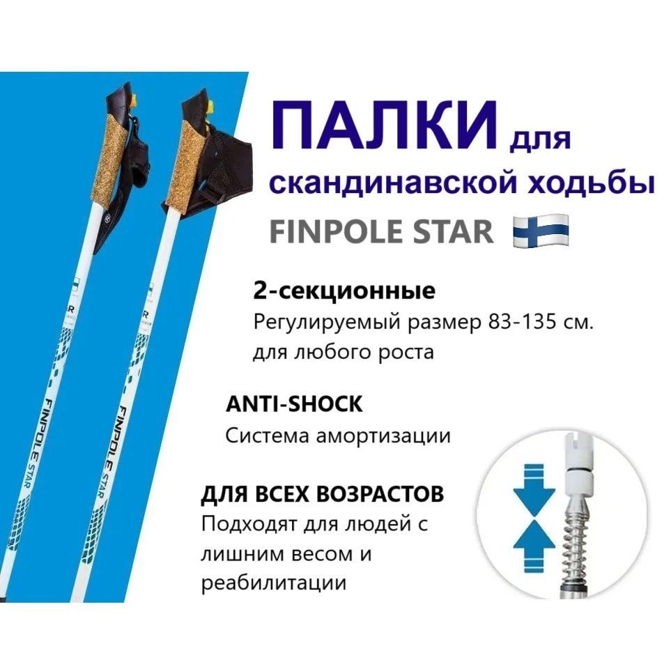 Палки для скандинавской ходьбы Finpole Star, складные, двухсекционные