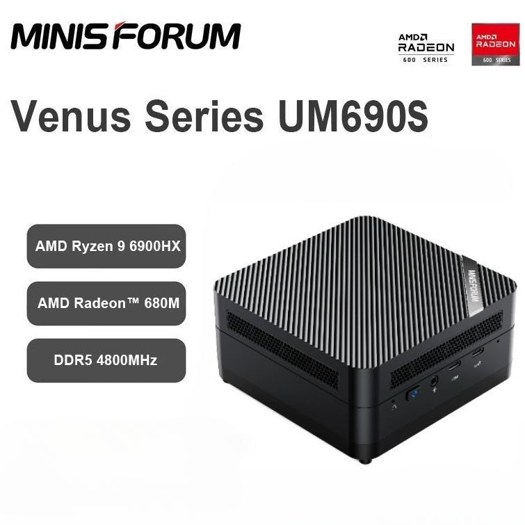 MINISFORUM Мини-ПК UM690S (AMD Ryzen 9 6900HX, RAM Отсутствует, AMD Radeon 680M, Без ОС), черный