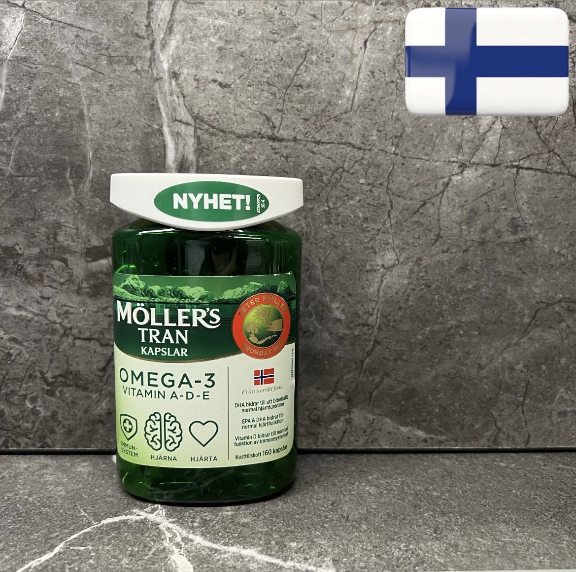 Omega-3 Moller рыбий жир с витамином A, D3, E 160 капсул.