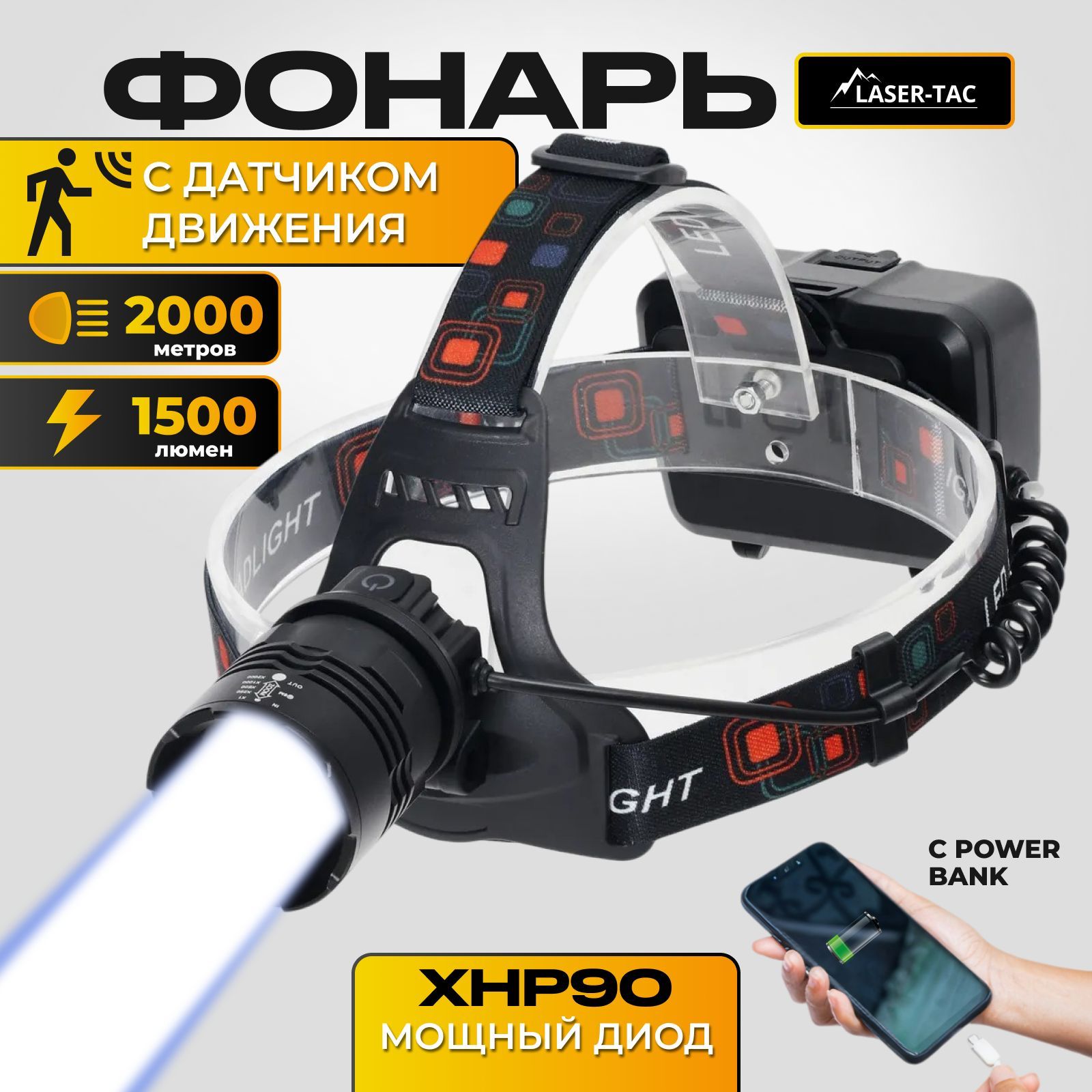 Фонарьналобныйаккумуляторный,XHP90