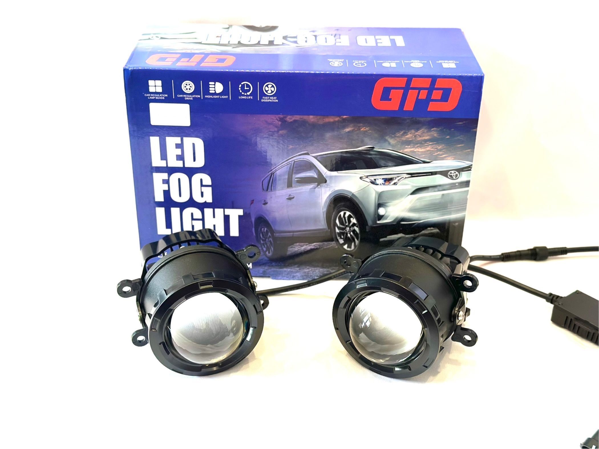 BI LED линзы в птф "Яркий Свет" Vesta, Granta FL, Renault, Focus / Белый-желтый/Ближний-дальний