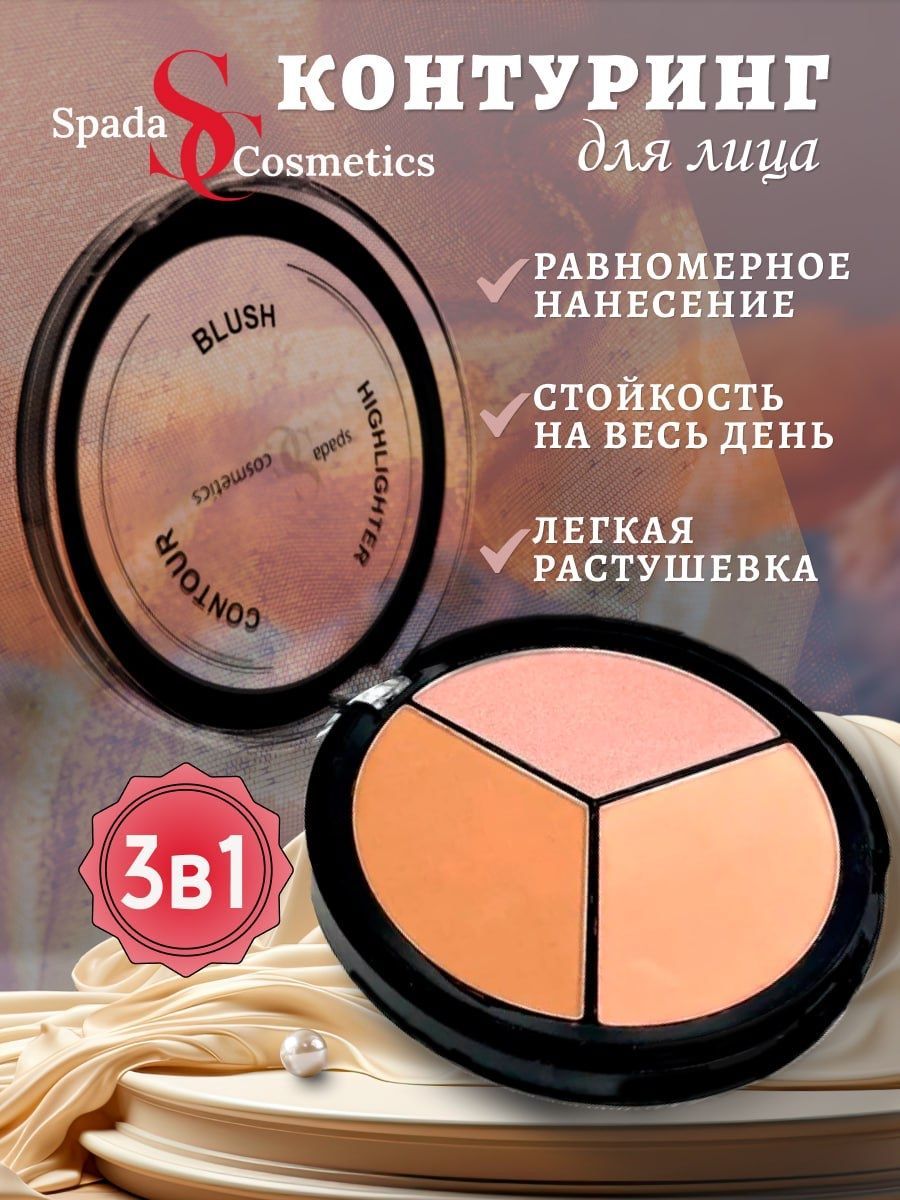 Spada Cosmetics Контуринг для лица профессиональный Хайлайтер Румяна