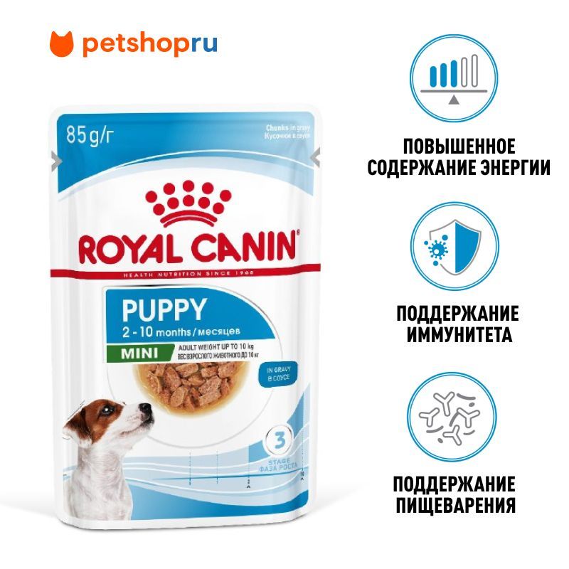 Royal Canin паучи Для щенков мелких пород в возрасте до 10 месяцев, кусочки в соусе, Mini Puppy, 28шт, 2.38кг