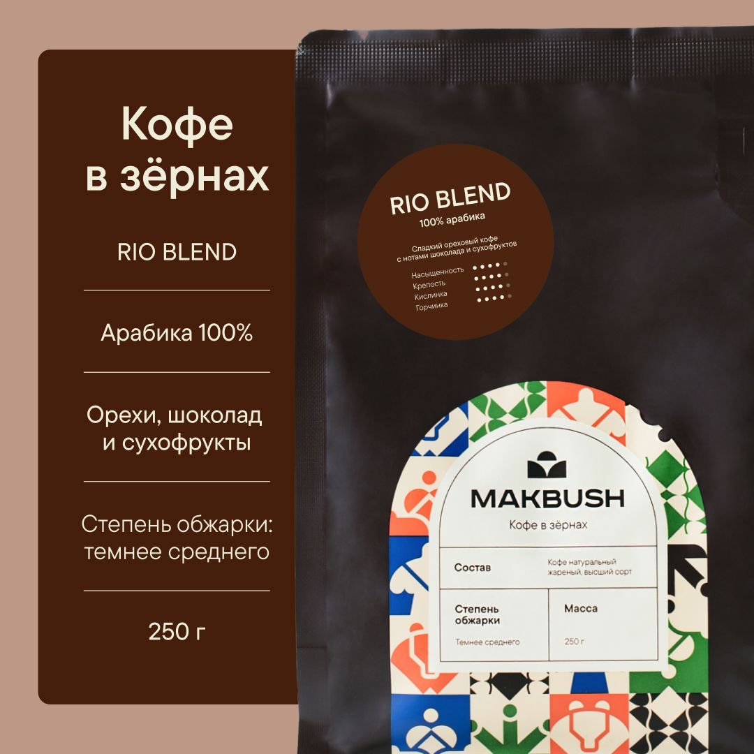 Кофе в зернах MakBush RIO BLEND 250 г, арабика 100%, натуральный, свежеобжаренный