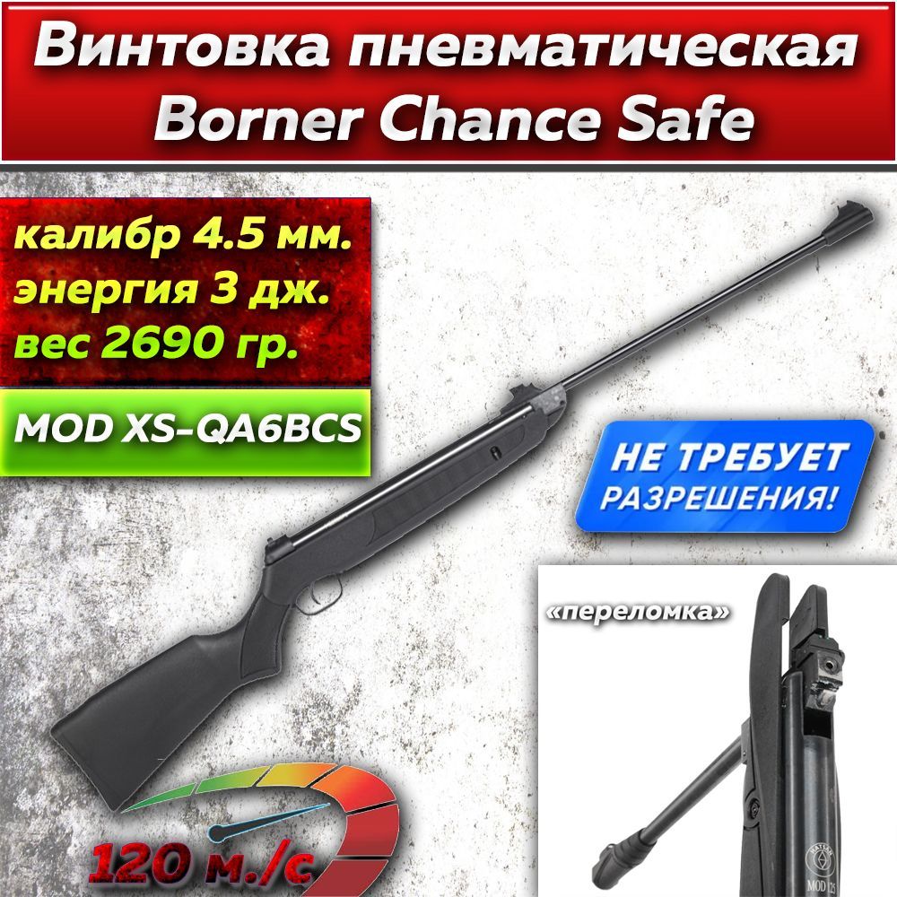 Винтовка пневматическая Borner Chance Safe (пластик, Black, XS-QA6BCS) кал. 4.5 мм, 3 Дж.