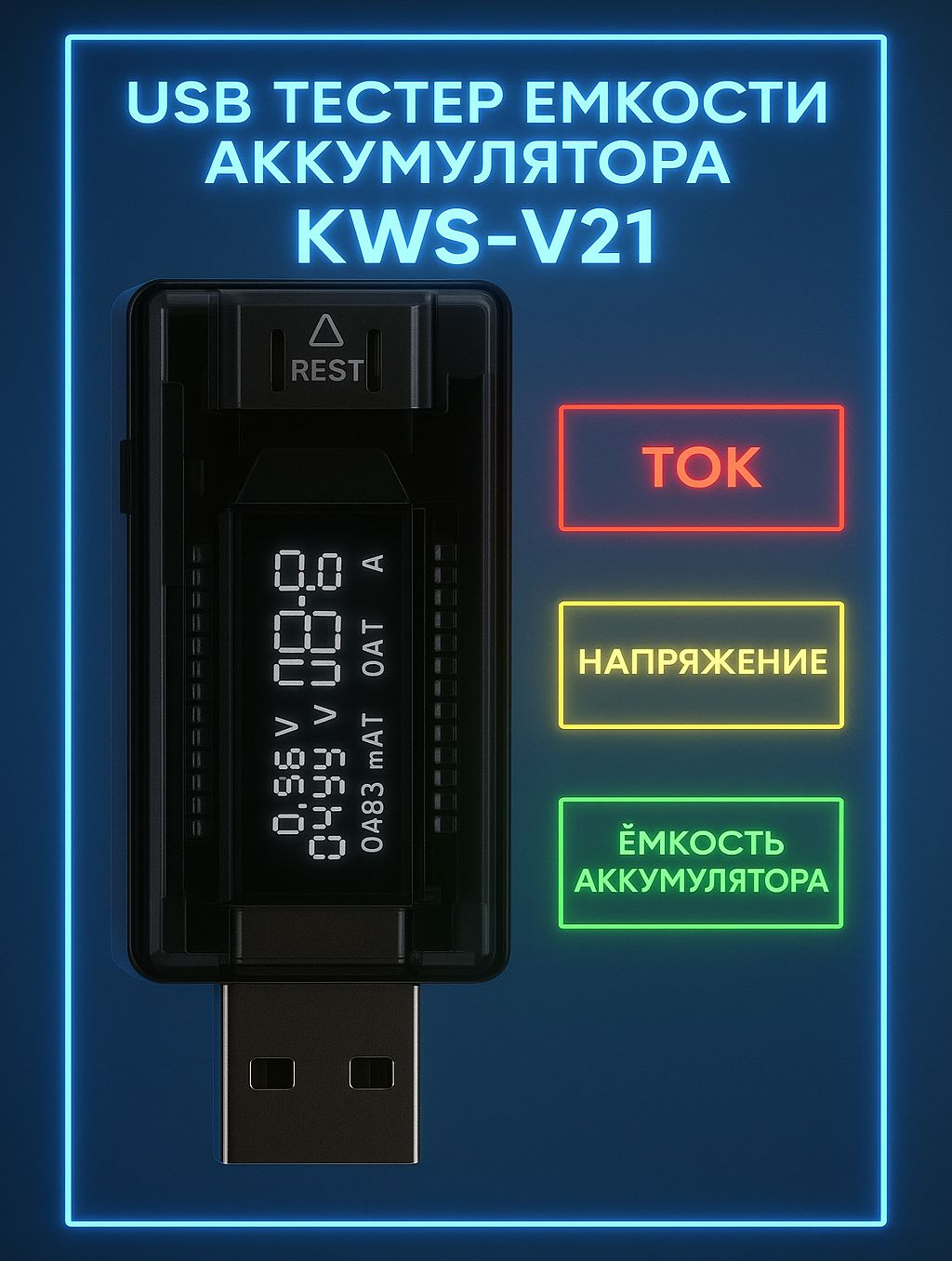 USBТестеремкостиаккумулятораKWS-V21мультиметрсдисплеем