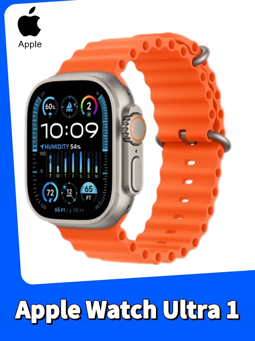 AppleУмныечасыAppleWatchUltra1(2022),OrangeOceanBandOneSize(130-200),49mm,TitaniumCase