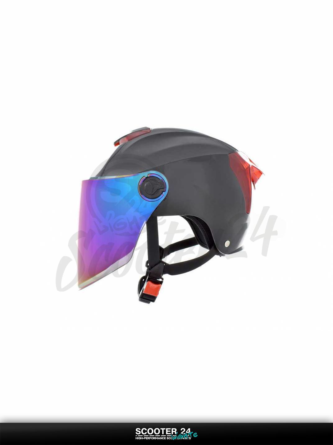 Шлем открытый (мото 50cc/вело/самокат) "DAVID" (#D308 черный глянцевый M-XL визор хамелион) мото / для скутера и питбайка / универсальный