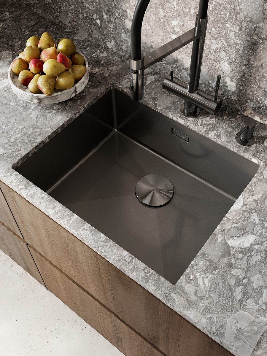 Фото товара на маркетплейсе ozon Мойка для кухни IDDIS, врезная или подстольная (универсальный монтаж), 54х44х20 см, нержавеющая сталь, без крыла, цвет графитовый, Edifice, EDI54G0i77