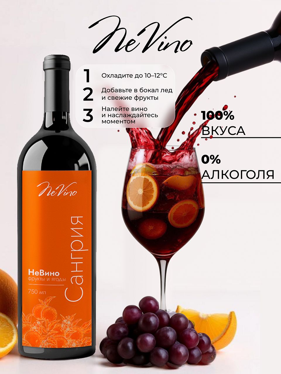 Вино безалкогольное "Сангрия Фрукты и Ягоды" NeVino, 750 мл освежающий вкус лета!