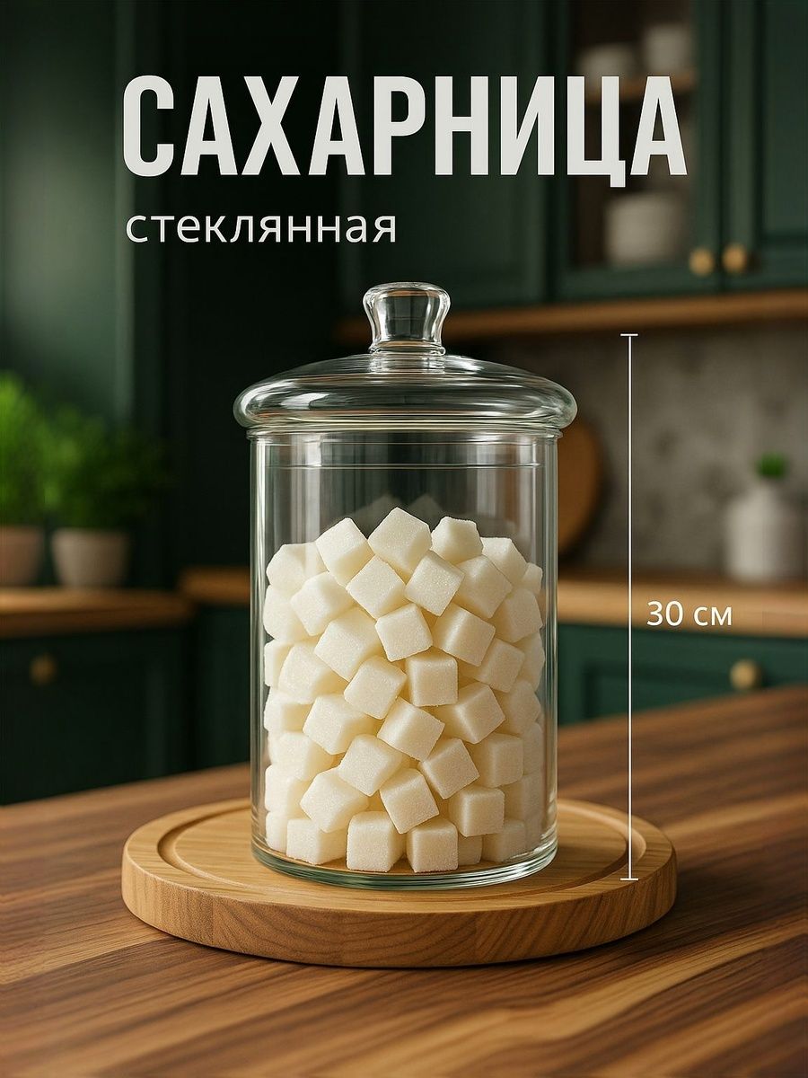 Сахарница с крышкой, 30 см. конфетница стеклянная