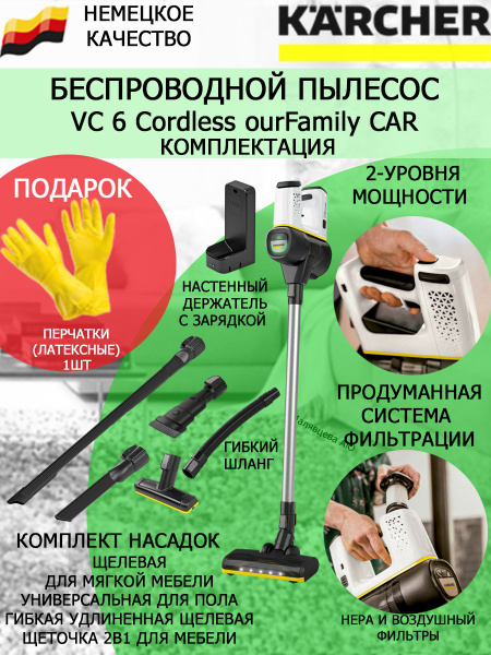 Пылесос вертикальный Karcher VC 6 Cordless ourFamily Car+латексные ...