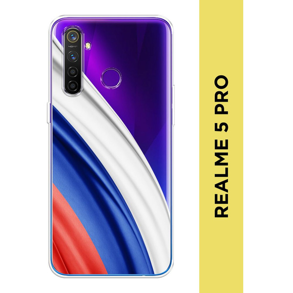Силиконовый чехол на Realme 5 Pro / Реалми 5 Про "Флаг России уголок ...