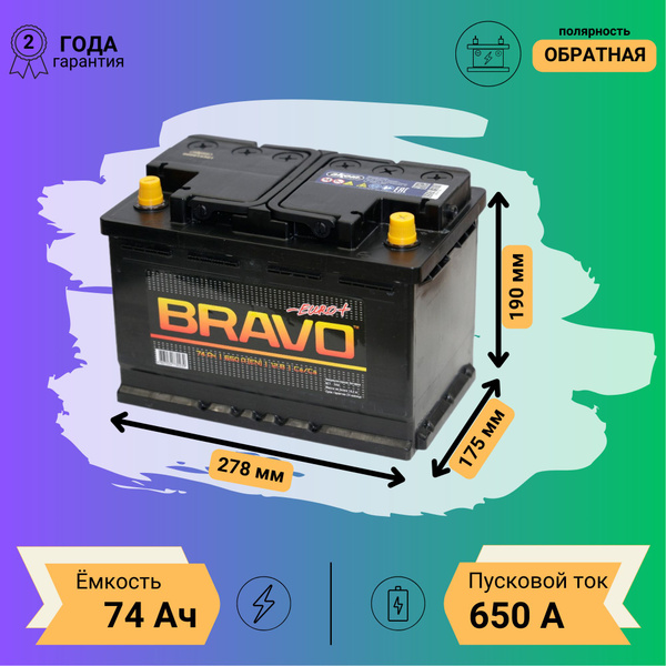 Аккумулятор автомобильный BRAVO Серия Браво_Обратная (-/+) купить по ...